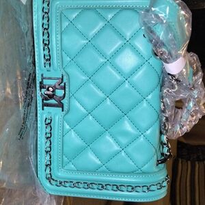 Badgley Mischka Quilted Aqua Crossbody Bag